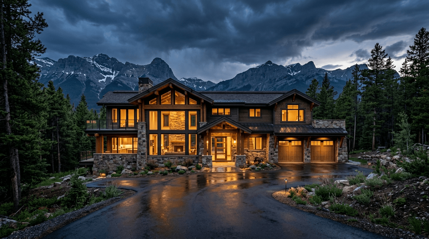 Luxury Colorado home at dusk