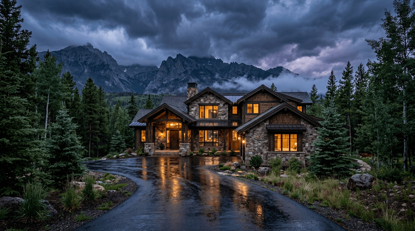 Storm-damaged Colorado home at dusk