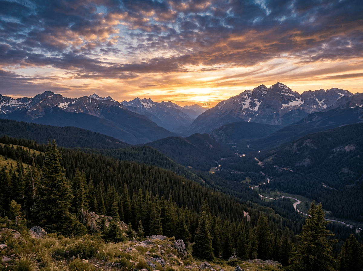 Colorado mountain ridge at dusk